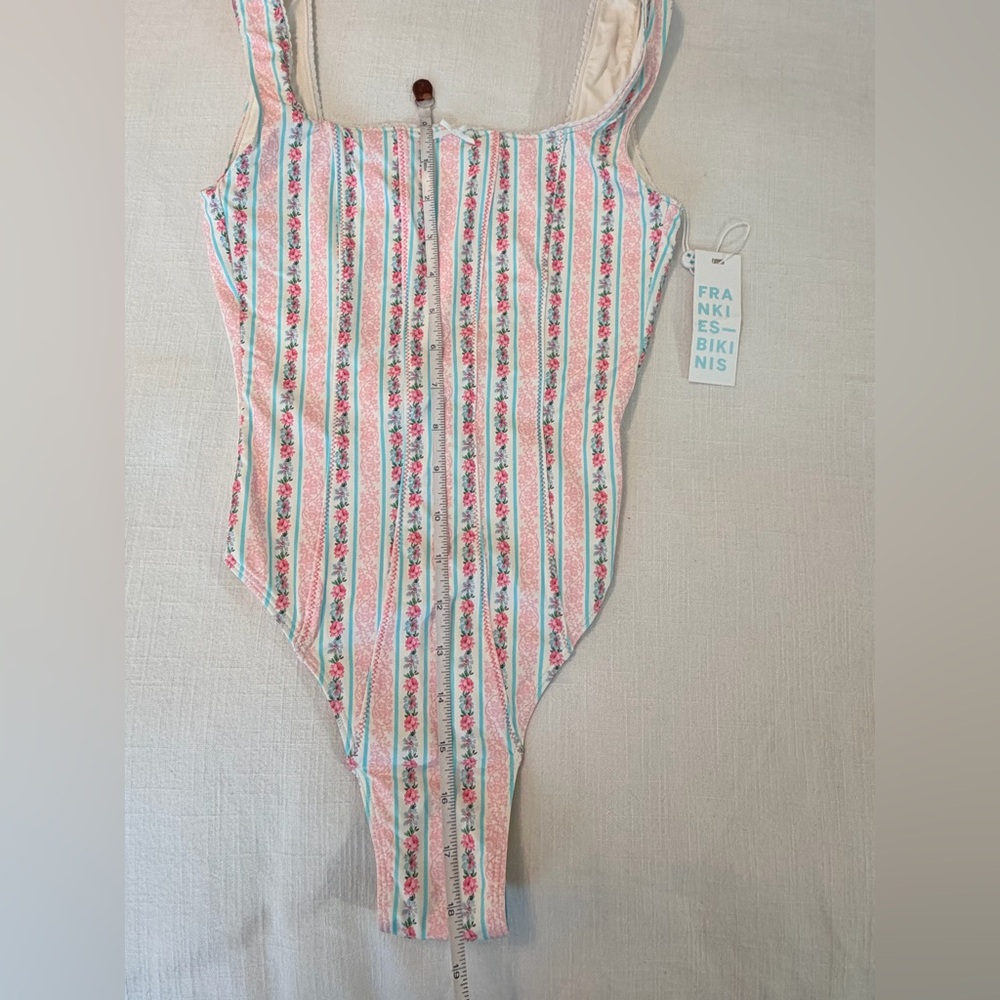 Frankie's Bikinis Etta One-Piece Swimsuit-Pink, White & Aqua Floral. New w tags! - Picture 5 of 7